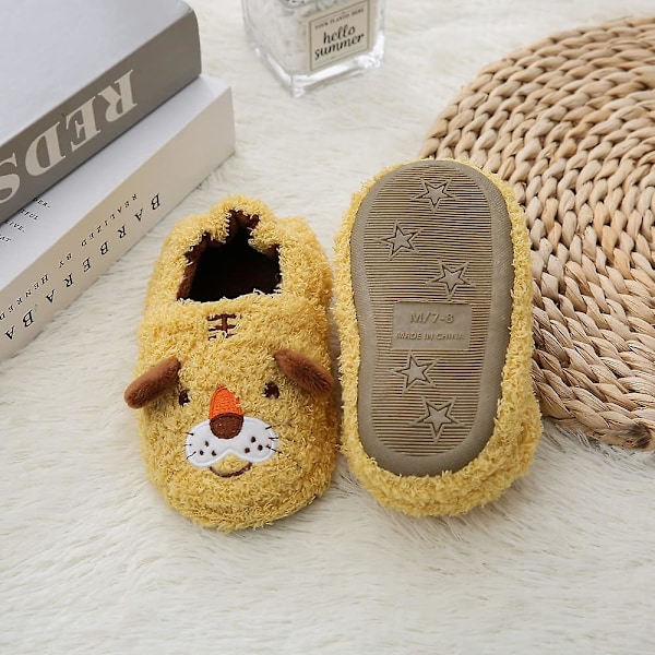 Pojkar Flickor Varma Plysch Djurslippers Barn Vinter Inomhus Hushållsskor yellow tiger 5-6 toddler