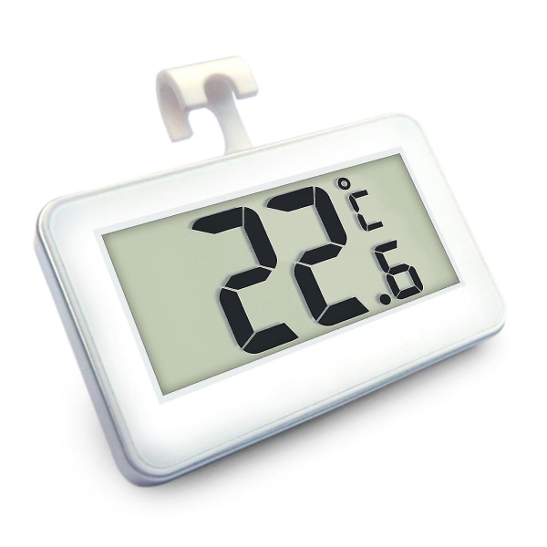 Kyltermometer Kylskåpstermometer, LCD digital kyl-frystermometermonitor med hängkrok och infällbart stativ (1 st, vit)