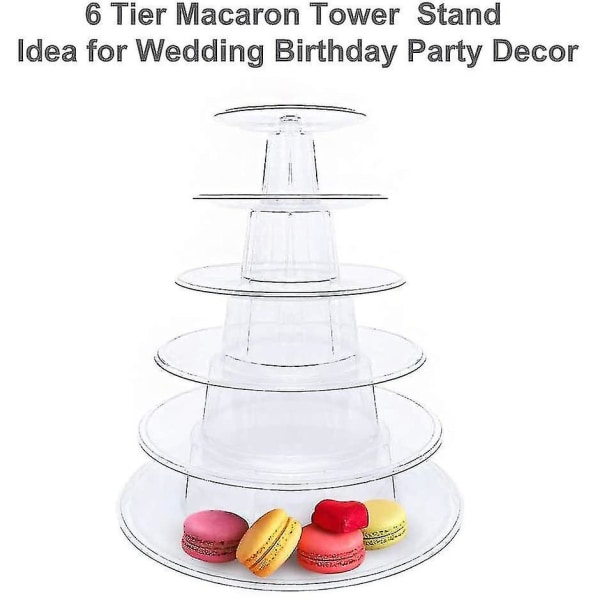 Macaron Tower -teline, 6 tasoinen pyöreä makaronipidike jalusta Monitoiminen Cupcake Cookie -jälkiruokanäyttöhyllyhylly Muovinen teline baby shower