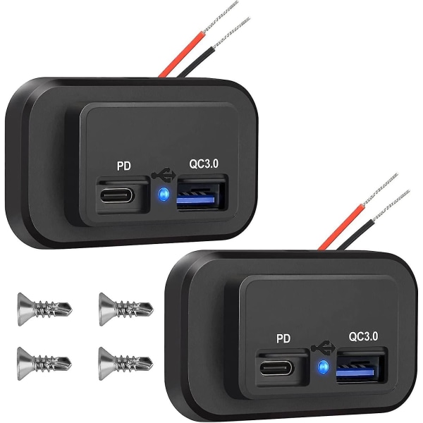 2kpl 12v USB pistorasia, kaksoispikalataus 3.0 12v USB -laturi & Pd Type-c (USB C), 12v 24v USB laturi vedenpitävä power autolaturi