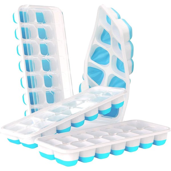 Blue Square with Lid Food Grade Ice Grid Soft Bottom Ice Cube Mold