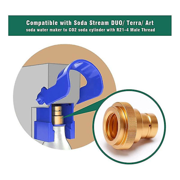 CO2-adapter med Duo/Terra/Art Maker-forbindelse til CO2-cylinder med TR21-4 han-gevind Sodavandsapparat