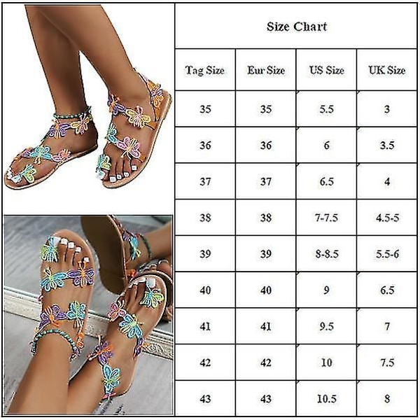 Dam Butterfly Decor Casual Platta Sandaler Tumsandaler Skor Sommar Strand 38