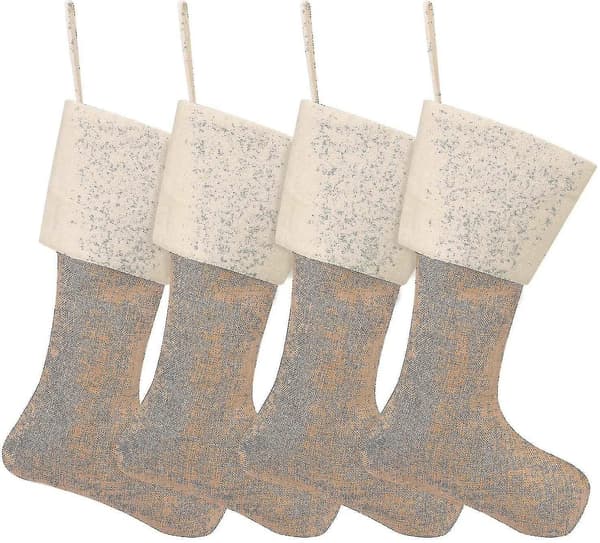 4 Stykker Jutestrømper Julepynt Peis Henge Strømper DIY