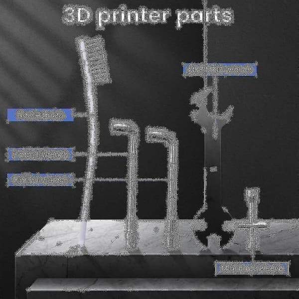 Pakke med 5 3D-printerdele Nøgle + Mini-stikdåse + Dyseborste + 6 mm 7 mm L-nøgle til 3 værktøjer