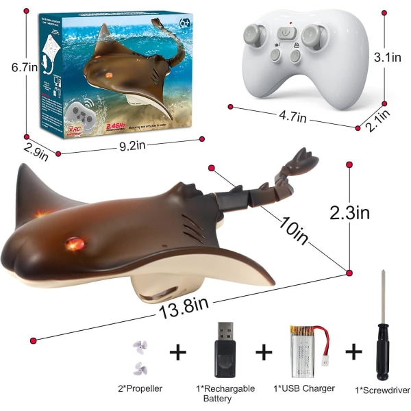 Poolleksaker Fjärrkontroll Shark Boat, 2,4g High Simulation Stingray undervattensdjur vattenleksaker för barn 8-12 år, pojkar flickor presenter