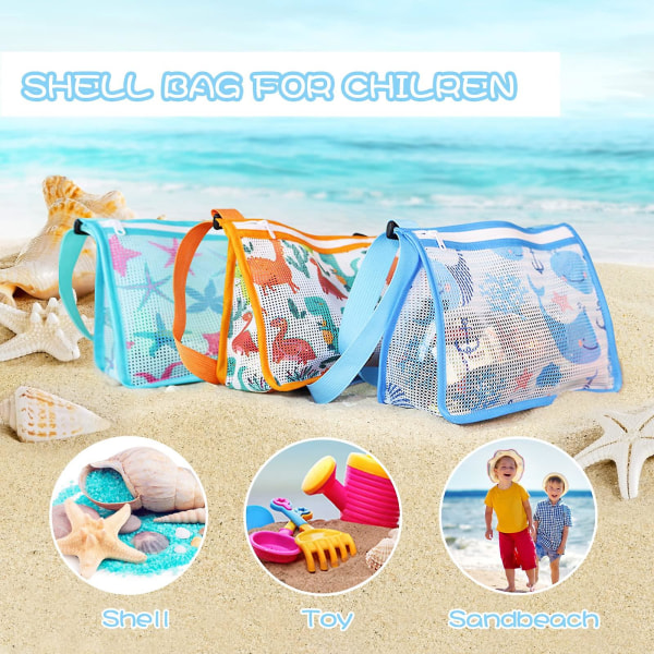 Mesh strandtaske til børn, Beach Shell Bag Letvægts udendørs opbevaring Muslingeskal, svømmetaske Mesh Tote Børne Strandtasker Strandtilbehør