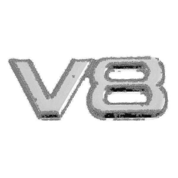 3D Silver Auto Motor V8 Bildekal för Bakluckan Emblem Badge 7,5x3,5cm