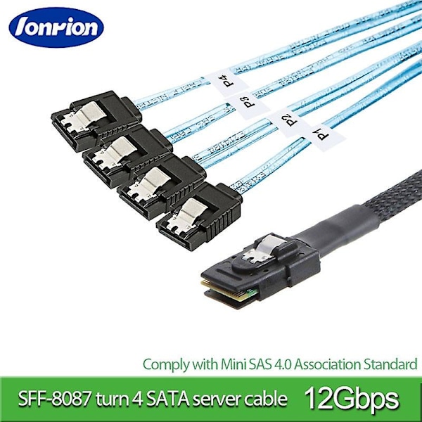 SAS SATA-kabel Mini-SAS SFF-8087 till 4 SATA-kablar Mini SAS 4i SFF8087 36p till 4 SATA