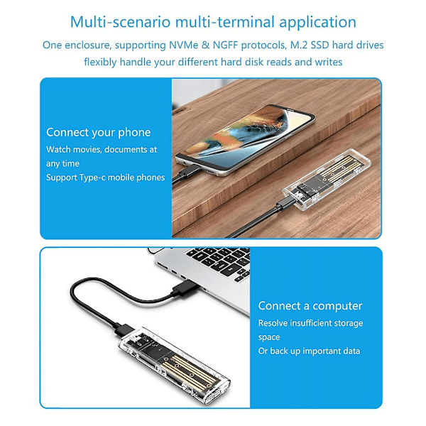 Letvægts M.2 Pcie Ssd Box - Usb 3.2 Typec Dual-protokol Harddisk Etui