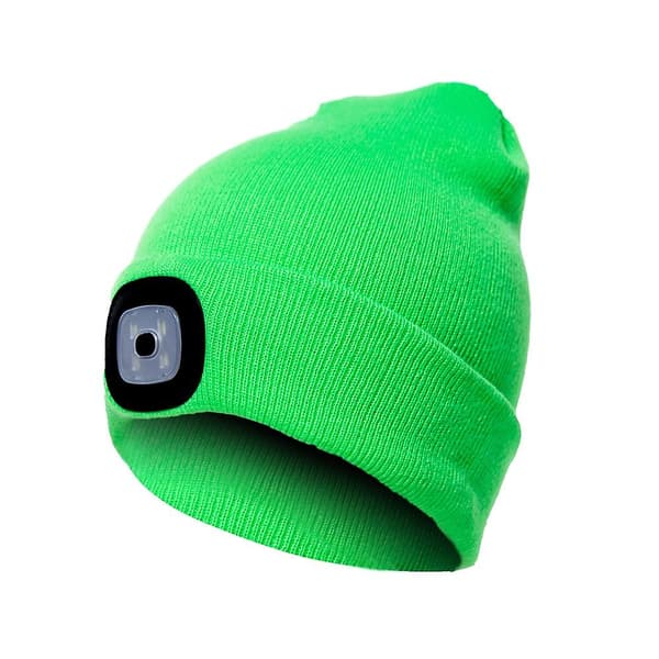 LED Lys Beanie Hat 4 LED Hovedlampe Hat Unisex Vinter Strikket Hat Cap til Løb-Grøn