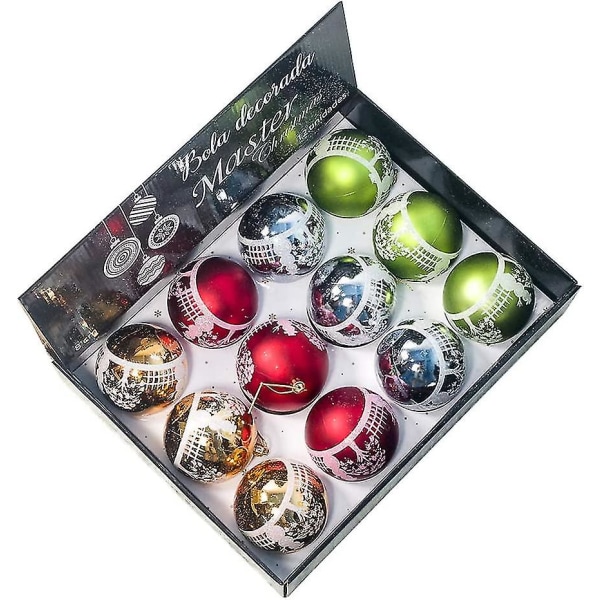 Julekule Ornamenter Sett, Julepynt Juledekorasjon Tre Anhenger Gaver (12 stk, 8cm)