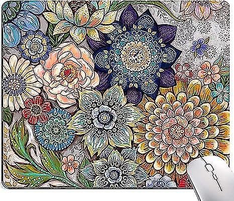 Musematte, Abstrakt Blomster Musematte, Premium-teksturert Datamusematte Firkant Vanntett Sklisikker Gummibase Musematte, Boho Blomster