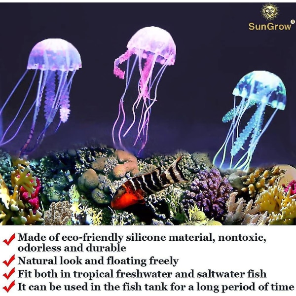 Meduusa-akvaarion koristeet, silikonista valmistetut akvaarion koristeet, värikäs sisustus hehkuu mustassa valossa, lisää kauneutta makean ja suolaisen veden akvaarioihin ja terraarioihin