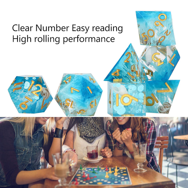 Exklusivt polyhedral tärningsset - 7 st tärningar i harts för RPG-spel för semesterfest bar - blå