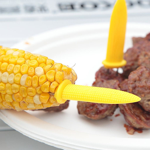 Rustfrie stål maiskolbeholdere spyd gafler grillmat gule pinner