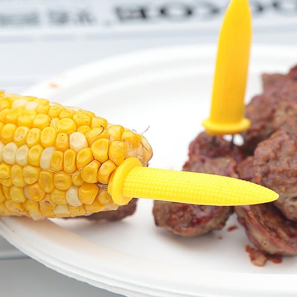 Rustfrit stål majsholdere spyd gafler grill mad gule pinde