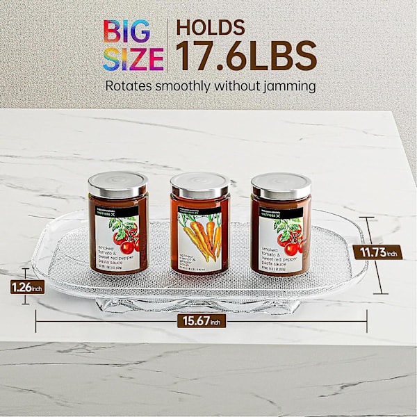 Lazy Susan roterande arrangör för kylskåp, 15,67'' genomskinlig rektangulär kylskåpsarrangör förvaring, för skafferi, kök, bänkskiva