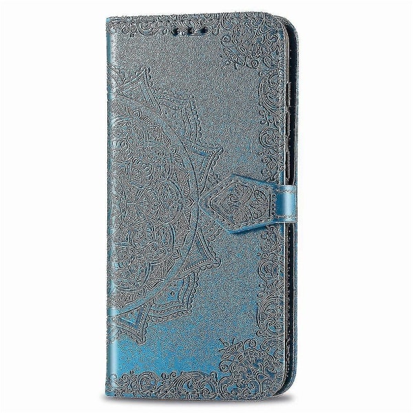 Samsung Galaxy A30/a20 etui Læder tegnebogscover Emboss Mandala Magnetic Flip Protection Stødsikker - Blå
