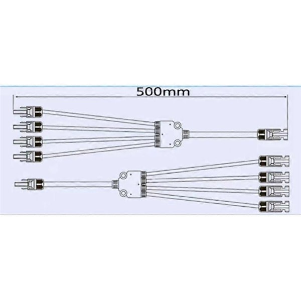 1 Pari 4-haarainen Y-tyyppinen sovitin, uros- ja naarasliittimet aurinkopaneelien liitäntöihin, 4:1 paneelikaapeli, PV