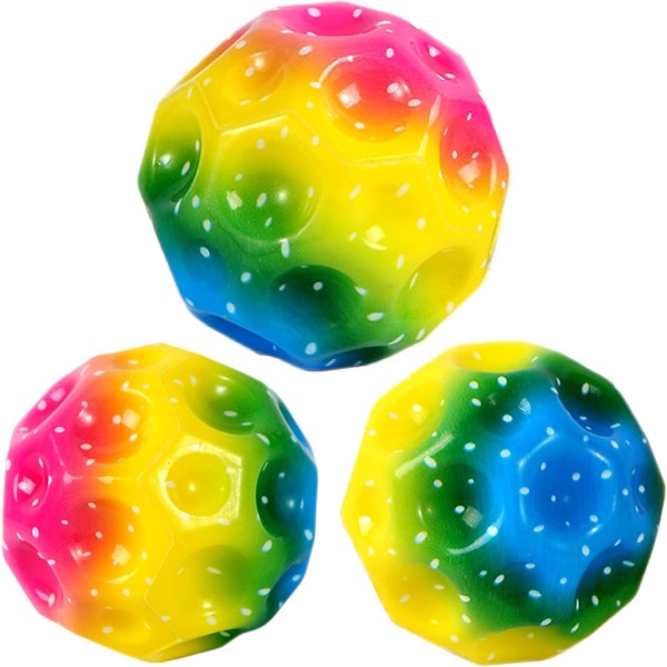 3 stk. Regnbue-rumbolde, ekstrem høj hoppende bold & pop-lyde Meteor-rumbold, månebold, pop-hoppende rumbold til børn Gave