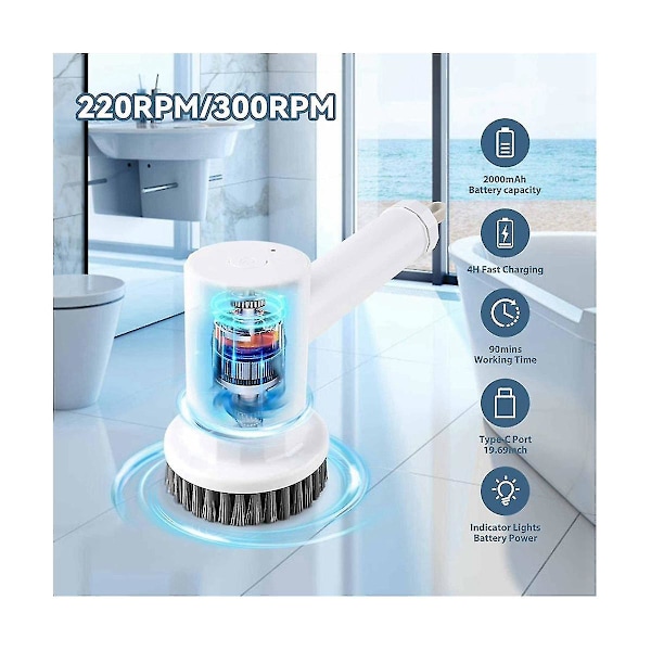 Elektrisk Spin Scrubber, Trådløs Power Cleaning Brush Oppladbar Scrubber For Bad Tub Sink K