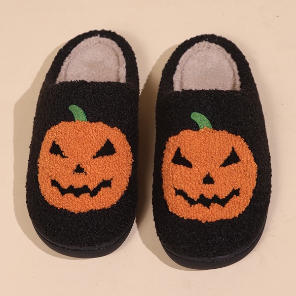 Halloween søte tegneserie gresskar bomull tøfler for par, varme bomull tøfler black 40-41 fits 39-40 sizes