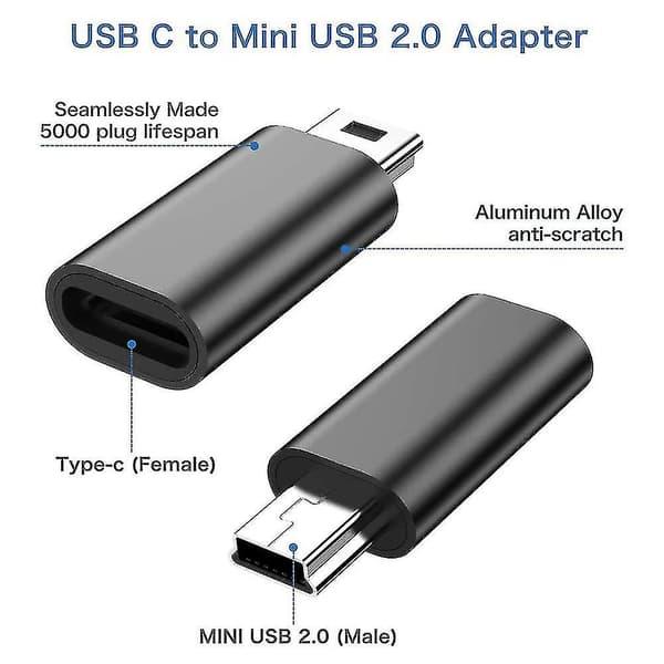 4 stk. USB C til Mini USB 2.0 Adapter Type C Hun til Mini USB Han Konverter Adapter Kompatibel med Mp3-afspillere D