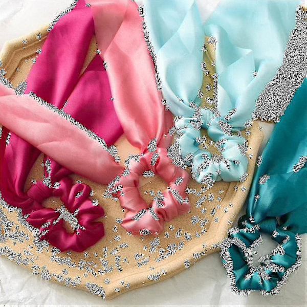 Kvinder Pige Bue Satin Bånd Hestehale Tørklæde Hår Bånd Scrunchies Elastik Qinhai beige