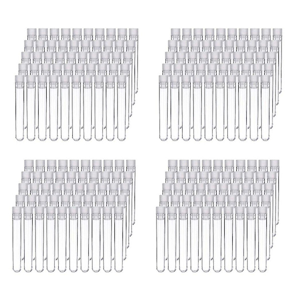 400 stk. gennemsigtige plastrør med hvide skruelåg Prøvebeholdere Flasker Push Caps 12x75mm