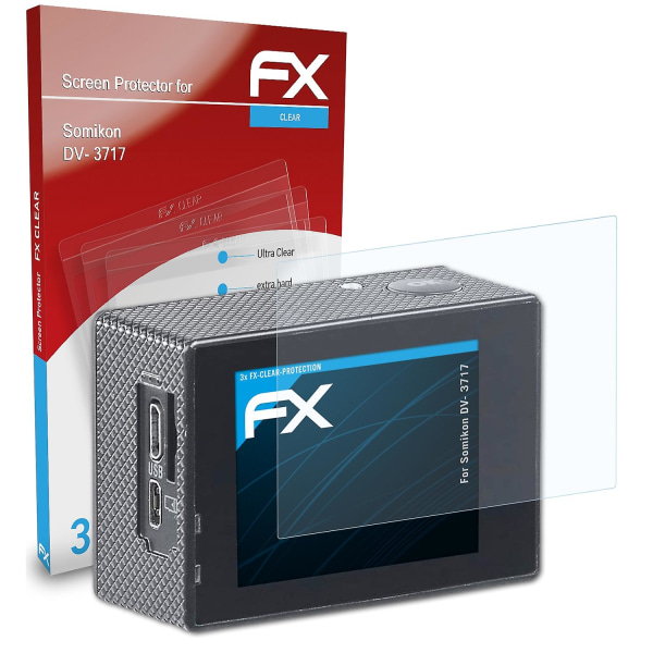 atFoliX 3x beskyttelsesfolie kompatibel med Somikon DV- 3717 Displaybeskyttelsesfolie klar