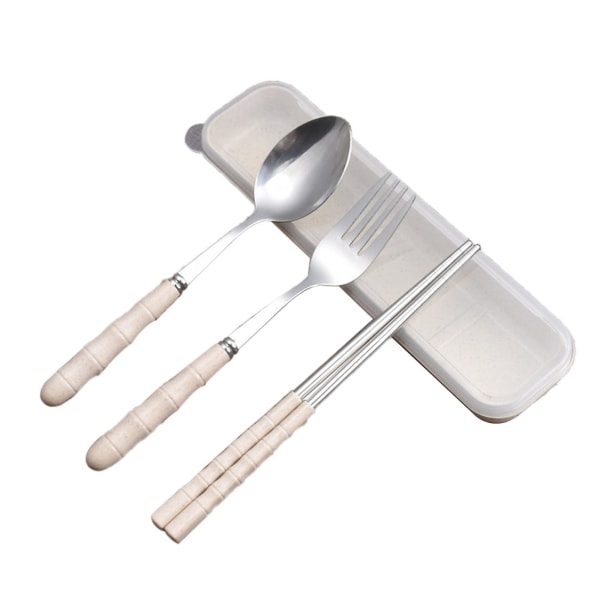 3-i-1 rustfritt stål gaffelskje spisepinner sett Reisesett med plastkoffert