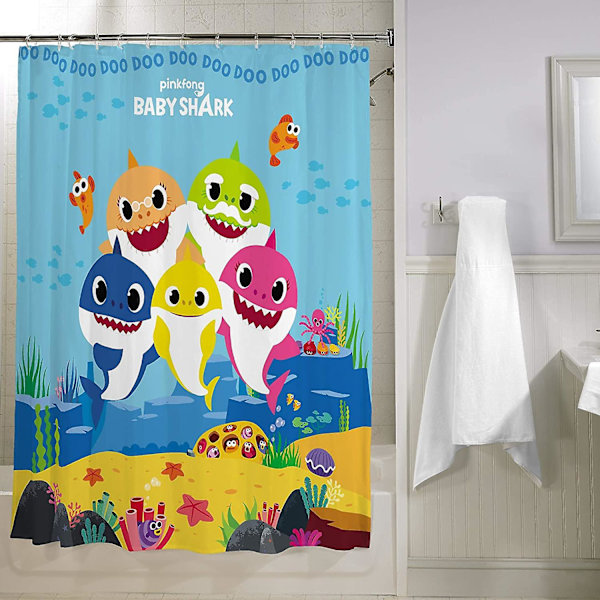 Børne badeværelse dekorativt stof bruseforhæng, 72 tommer x 72 tommer, Baby Shark