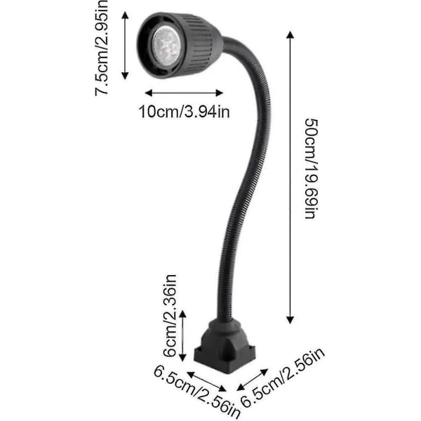 Maskinlampa i metall för industriellt arbete med fast bas, flexibel arm, svarvbelysning 220v 5w(svart)(1st)