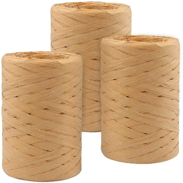 328 Yards Natural Raffia Papir Ribbon String, Kraft Craft Packing Paper Twin, for Gaver gjør-det-selv, buketter dekorasjon