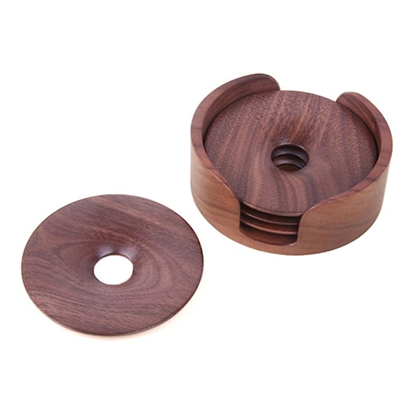 4pcs Natural Wooden Round Coaster With Holder Storage Rack Heat-resistant Placemats Drinks Mat Tea Coffee Cup Pad