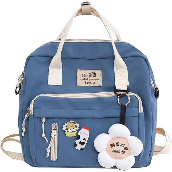 Söta ryggsäckar för tonårsflickor Estetisk ryggsäck Japansk Anime Kawaii Ryggsäck Skola Funktionell handväska Resor Vattentät bokväska Laptopväska (blå