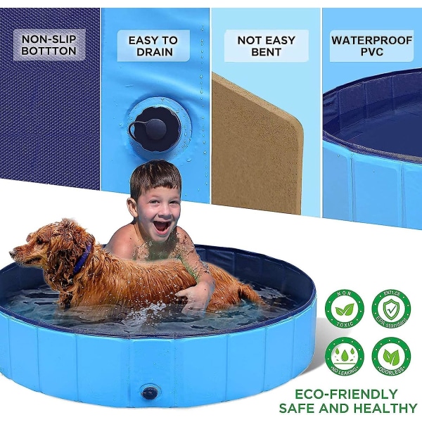 Hopfällbar hundpool Portabelt badkar Duschbassäng Badning Plaskbassäng för stora och små djurbarn utomhus eller inomhus (blå 120 * 30)