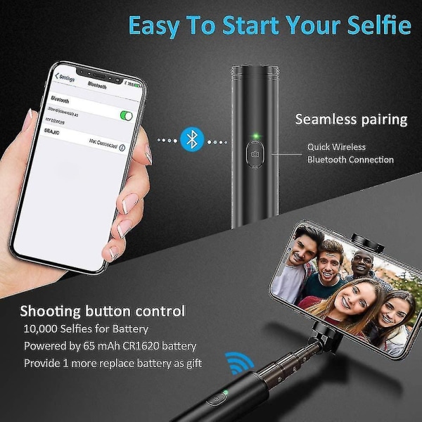Selfie Stick Bluetooth, lett aluminium alt-i-ett utvidbare Selfie Sticks Kompakt design, kompatibel med 13 /12 Pro Max/12 Pro/12/11 Pro Max/11