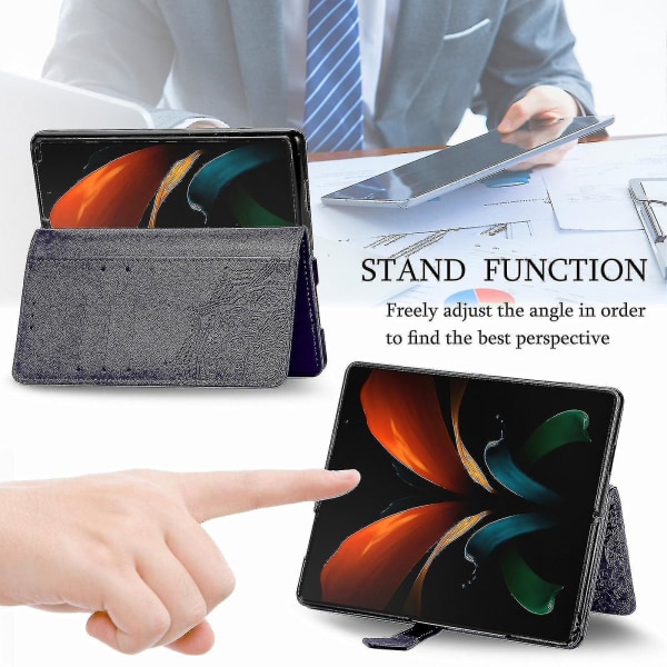 Samsung Galaxy Z Fold2 etui Læder tegnebogscover Emboss Mandala Magnetic Flip Protection Stødsikker - Violet