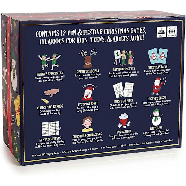 12 Julspel för Julen - 12 Roliga Julspel, Familjespelpaket för Barn, Tonåringar & Vuxna, Julspelsgåva 2 box