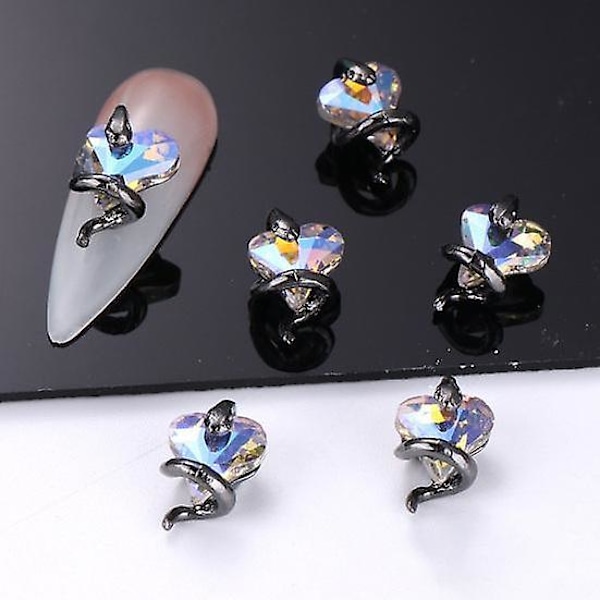 3 stk. DIY-negledekorationer Slange omkring 3D-hjerte Faux Crystal Charms Neglekunst Rhinestones Telefonetui Dekor Tilbehør Manicure Tilbehør E