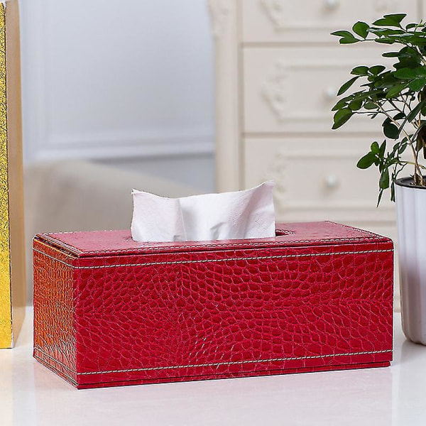 Pu Leather Home Office Rektangulär vävnadslåda, Car Tissue Box, Röd