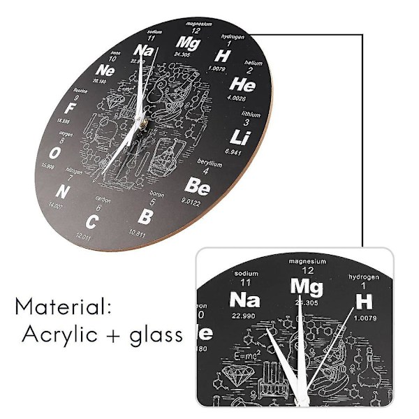 Väggklocka med periodiskt system, symboler, utbildande elementdisplay, klassrumsklocka, present