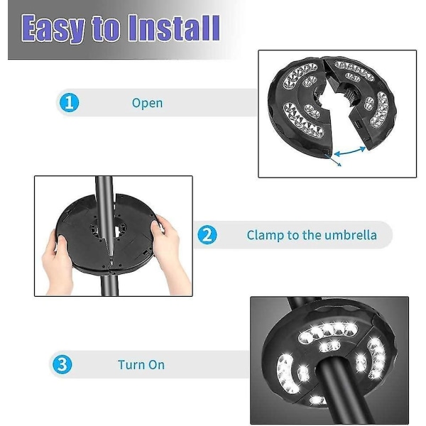 Genopladelige paraplylys, Linkax 28 LED parasol lys, udendørs terrasselys med 3 lysstyrkemod