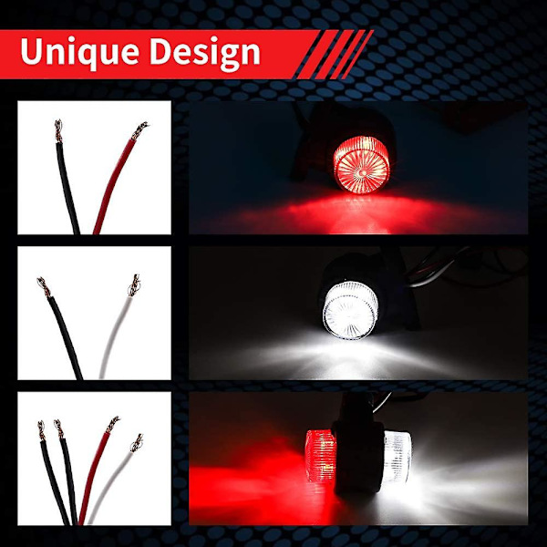 2 stk 8 LED røde og hvite tilhenger sidemarkeringslys 12v 24v