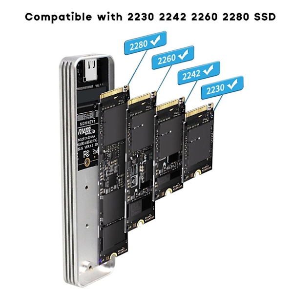 M2 Nvme Ssd-kabinett Boks Usb3.2 Type-c 10gbps Harddisk-etui - Med Kjøleribbe