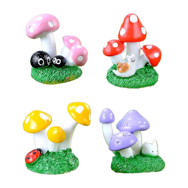 4 stk. Miniature Harpiks Svampe Mikro Landskab Dukkehus Fe Haves Dekoration