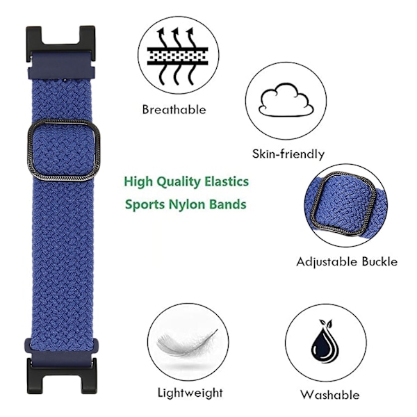 Justerbar nylonflettet sportsåndbar håndleddsrem for Amazfit T Rex Dark Blue Smartwatch