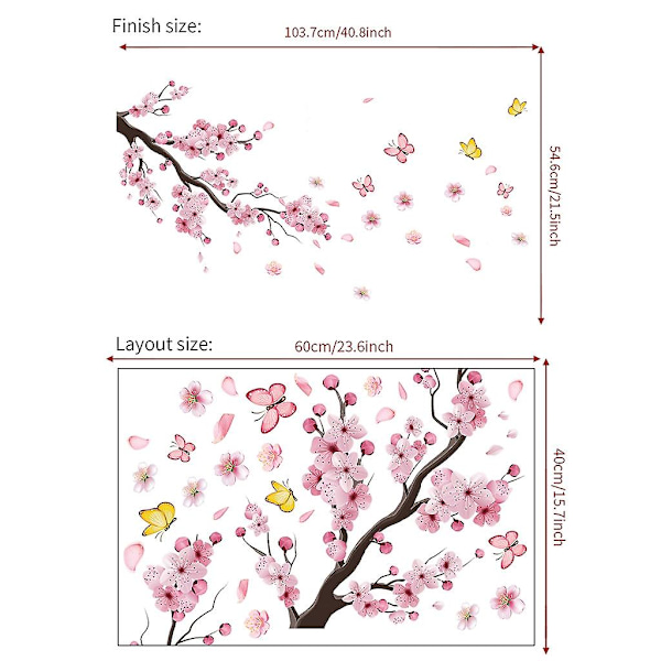 Väggdekaler Rosa Körsbärsblommor Väggdekaler Mural Dekaler för Sovrum Vardagsrum TV-vägg
